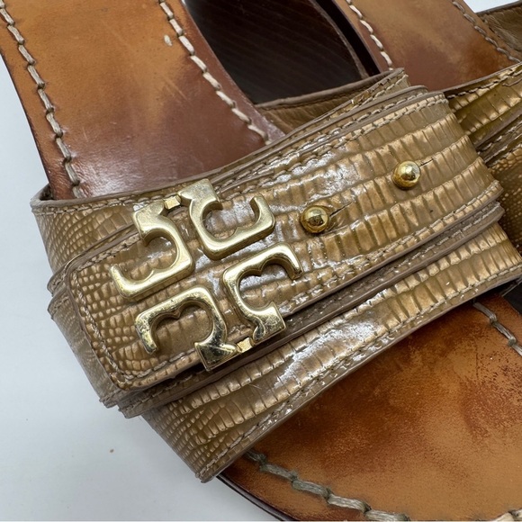 Tory Burch Elina Platform Tan Wedge Sandals - Picture 4 of 11